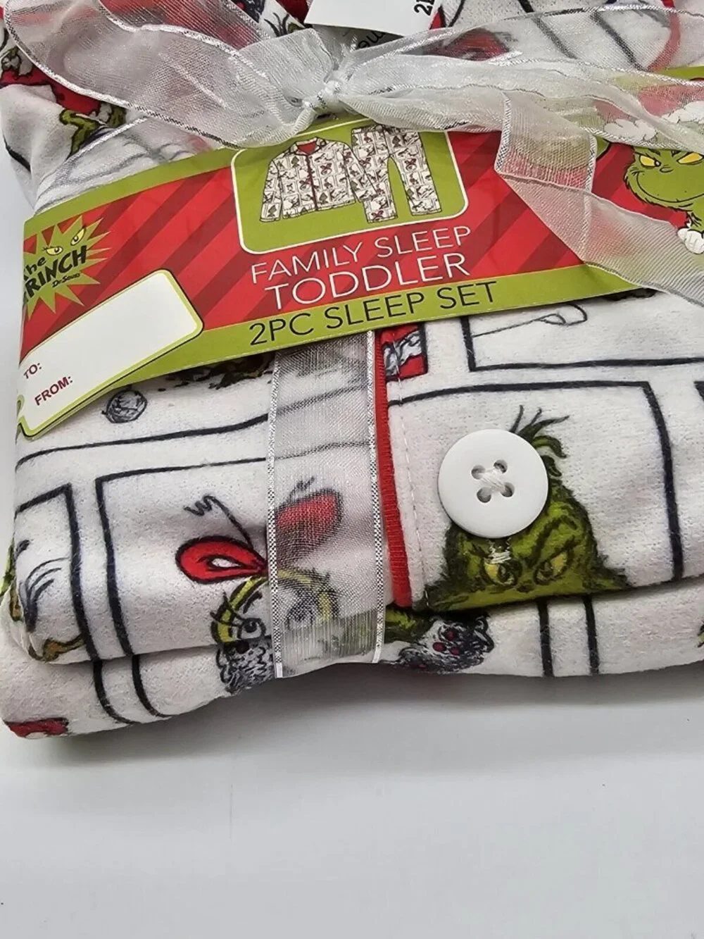 The Grinch Christmas Pajamas Toddler Size 2T White PJs Set Flannel Shirt Pants
